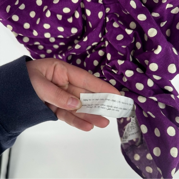 Zara Purple Polka Dot Cotton Linen Pin Up Rockabilly Puff Sleeve Mini Dress - Picture 4 of 4